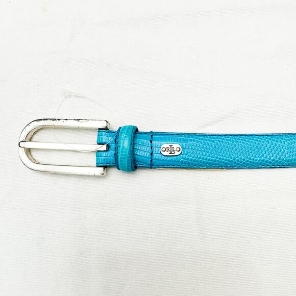 Lauren Ralph Lauren Turquoise Blue Leather Belt Italian Leather Size M NWT Italy - Picture 2 of 5